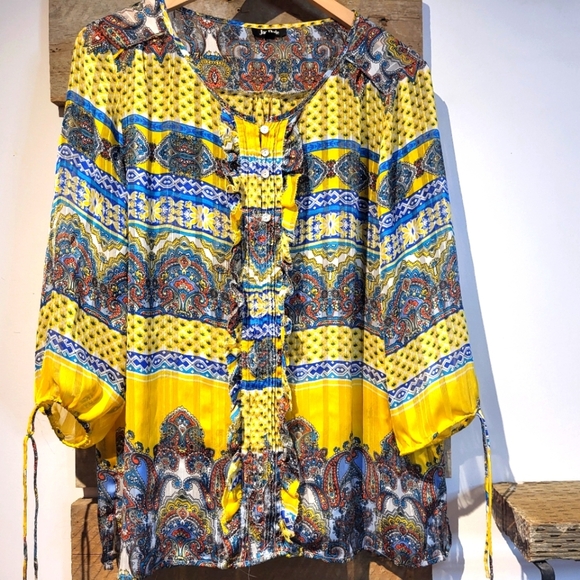 Jac Dale Bohemian Yellow and Blue Women's Top - Picture 1 of 6